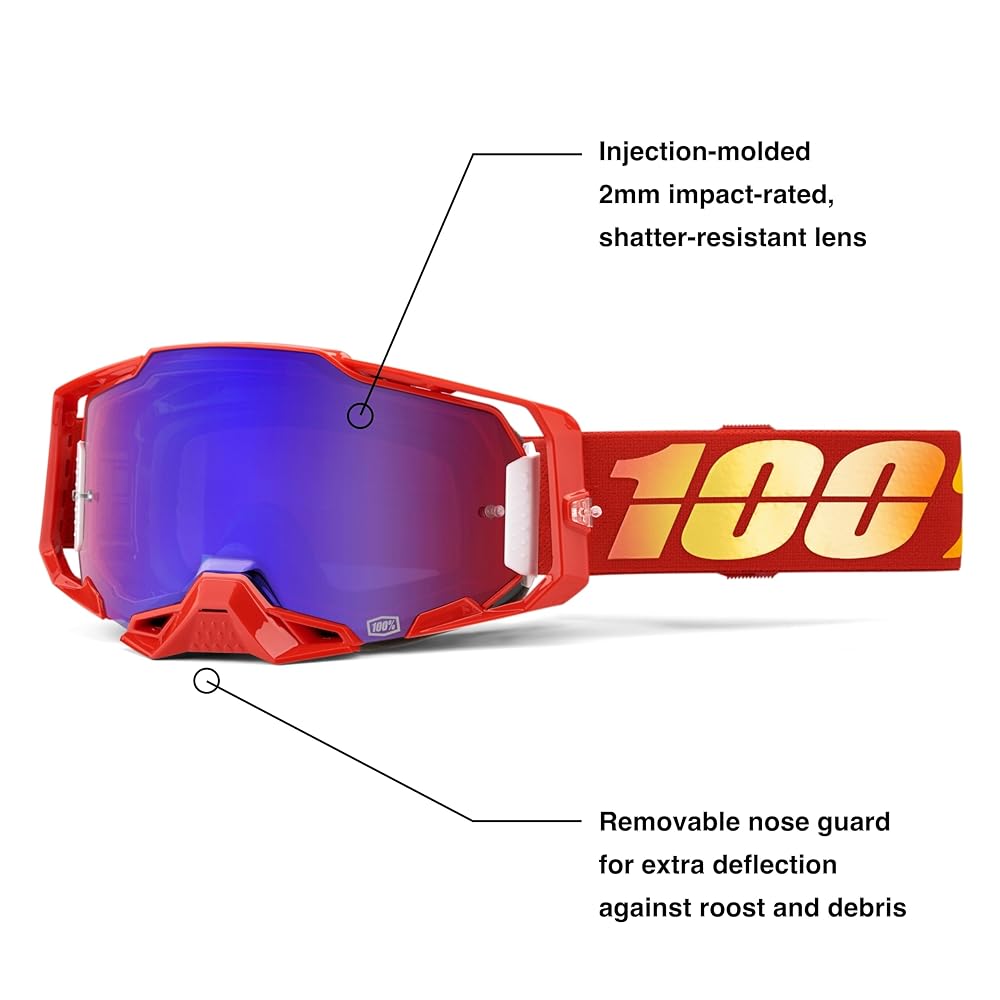 新品未使用 100% ARMEGA ゴーグル Nuketown クリアレンズ 100% Goggle Armega Nuketown - Mirror Red/Blue, Anti Fog